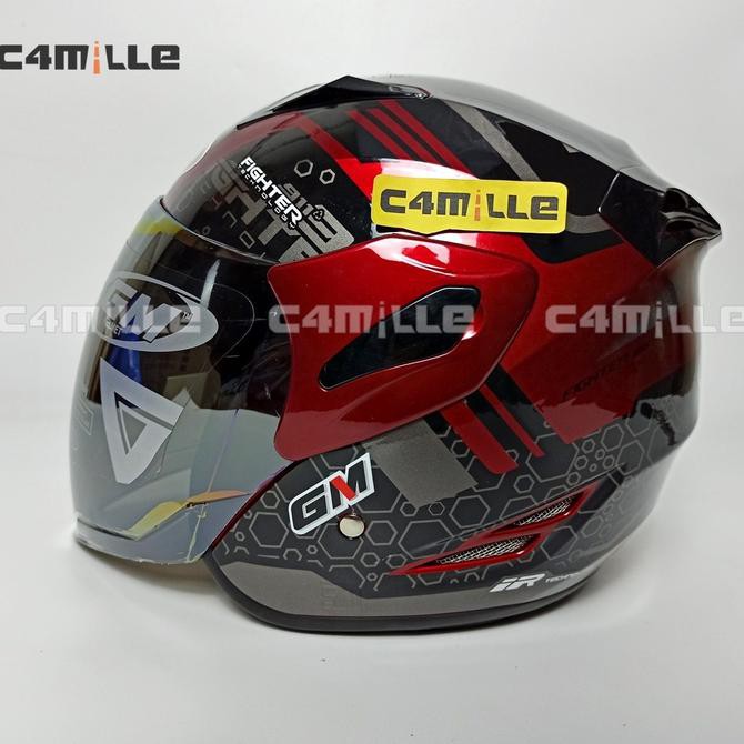 Pengiriman Cepat HELM GM FIGHTER 911 RED MAROON SILVER HALF FACE PROMO | CUCI GUDANG | ON SALE |