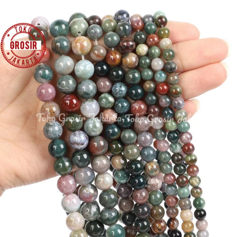 Bahan Craft Gelang Batu Indian Agate 6 Mm 8 Mm 10 Mm Untuk Membuat Kerajinan DIY