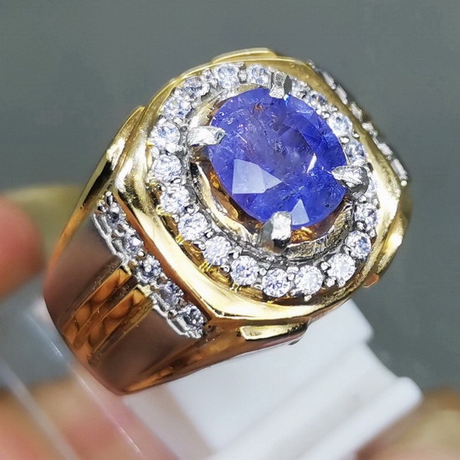 Cincin Batu Permata Pria Blue Safir Srilangka Asli