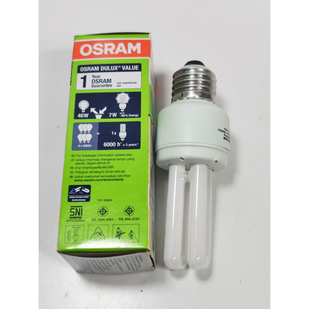 cahaya kuning 7w Lampu Bohlam 2U PLC OSRAM Dulux Value 7 Watt