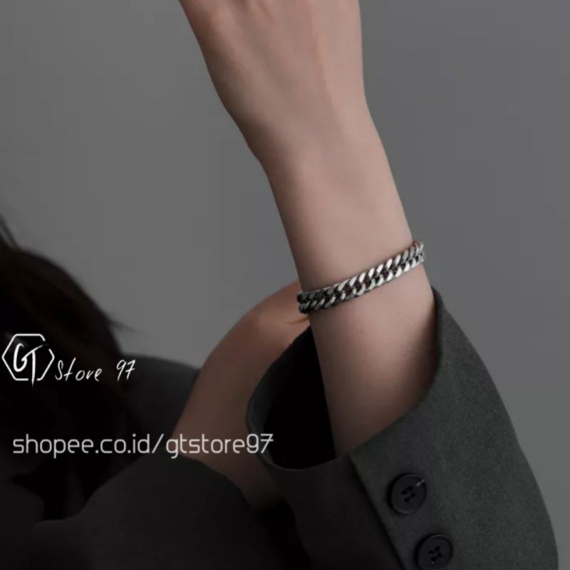 Gelang Titanium Pria Wanita Anti karat Original Cowok Laki Rantai Stainless Steel Silver Baja Putih