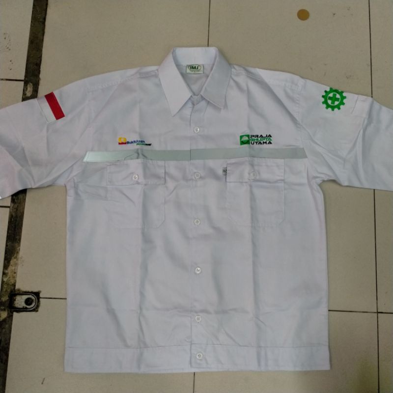 BAJU SERAGAM SAFETY LENGAN PANJANG PUTIH / BAJU PROYEK, KERJA LAPANGAN IMJ
