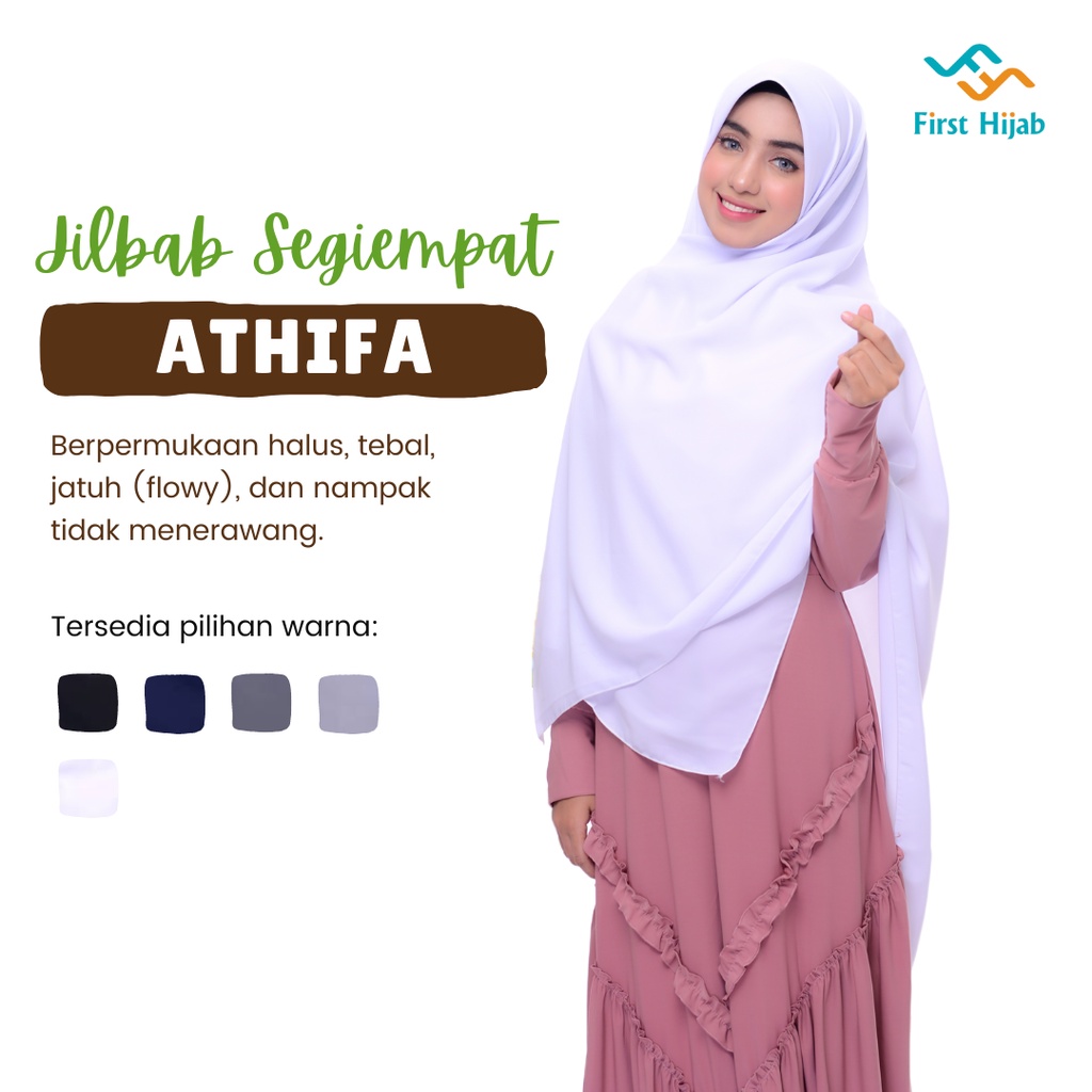 Kerudung Segi Empat Syari Premium Polos 130x130 Bahan Wolfis Model Neci Athifa Putih
