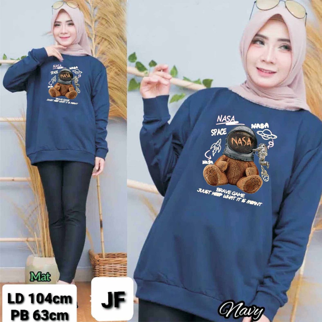 JF Atasan Kaos sweater Wanita Lengan Panjang BEAR NASA