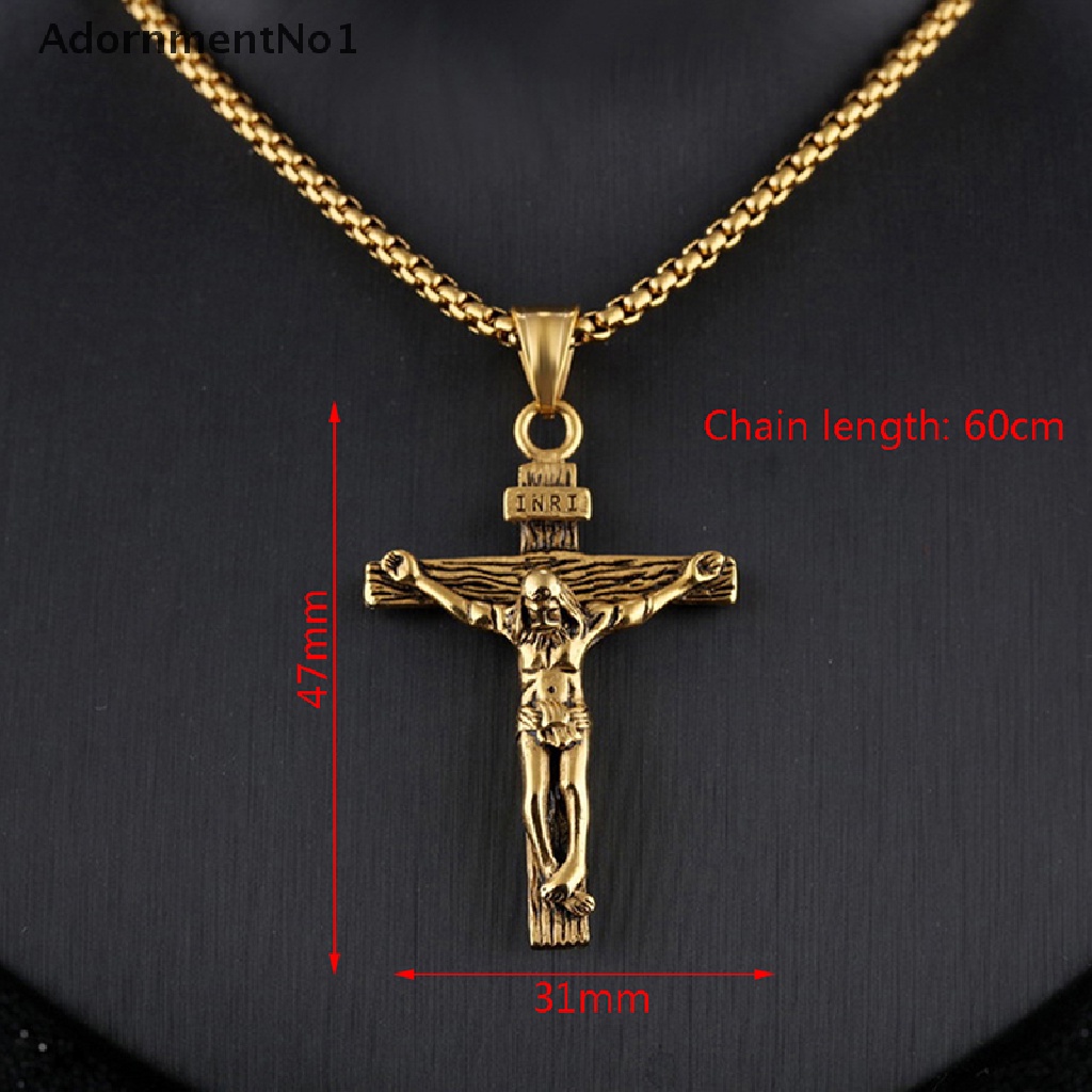 (AdornmentNo1) Kalung Rantai Dengan Liontin Salib Yesus Bahan Stainless Steel Untuk Pria