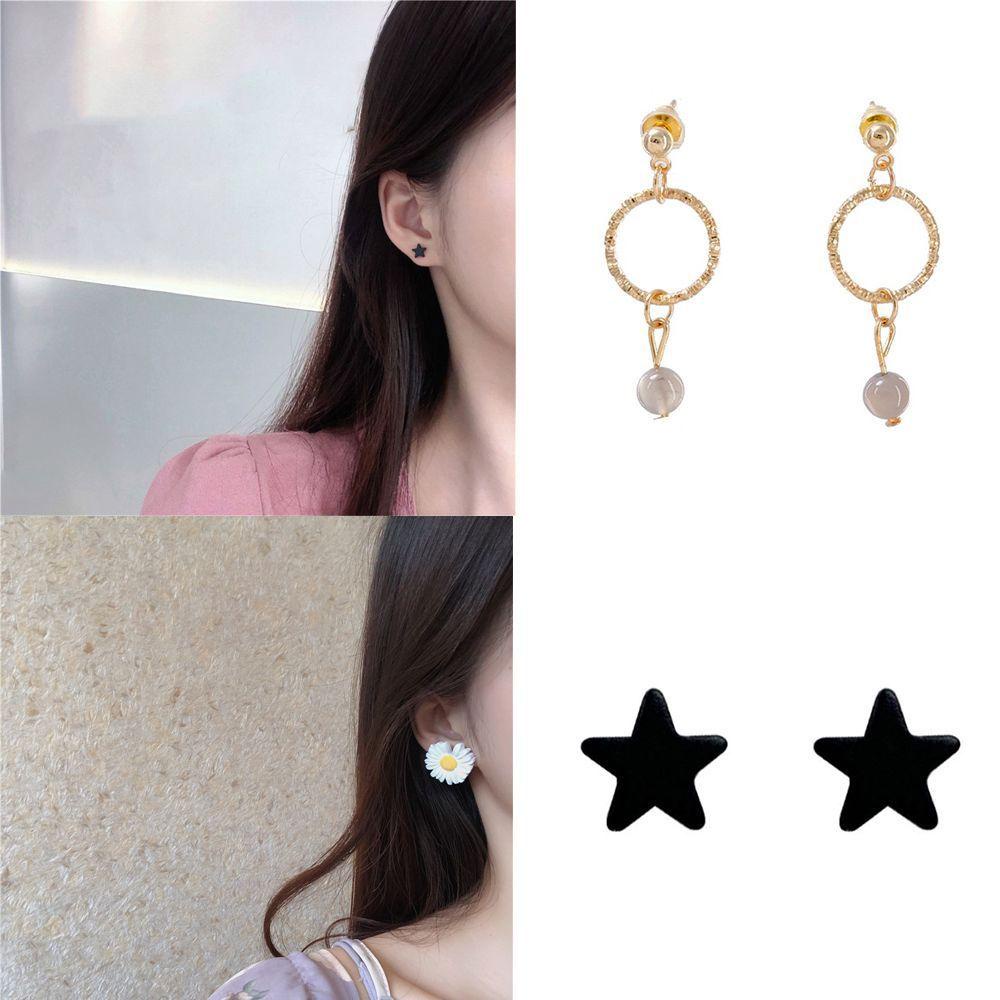 Lily Berlian Busur Anting Fashion Daisy Bintang Stud Earring Ear Clip