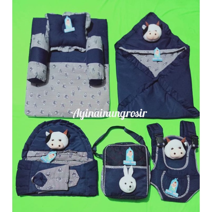 TERMURAH !!! SATU SET PERLENGKAPAN BAYI (PAKET HEMAT 5 in 1) BONUS 1 SET SARUNG TANGAN KAKI BAYI-Navy