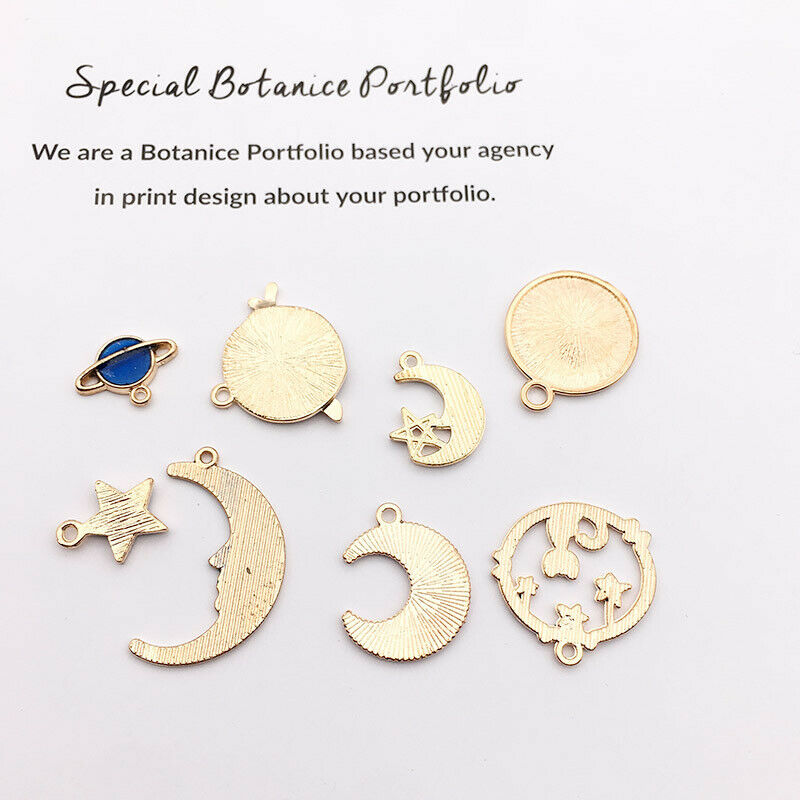 8Pcs Enamel Charms Blue Moon Star Planet Pendant Charms Spacer Beads for Jewlery Making DIY Bracelet Earrings Necklace