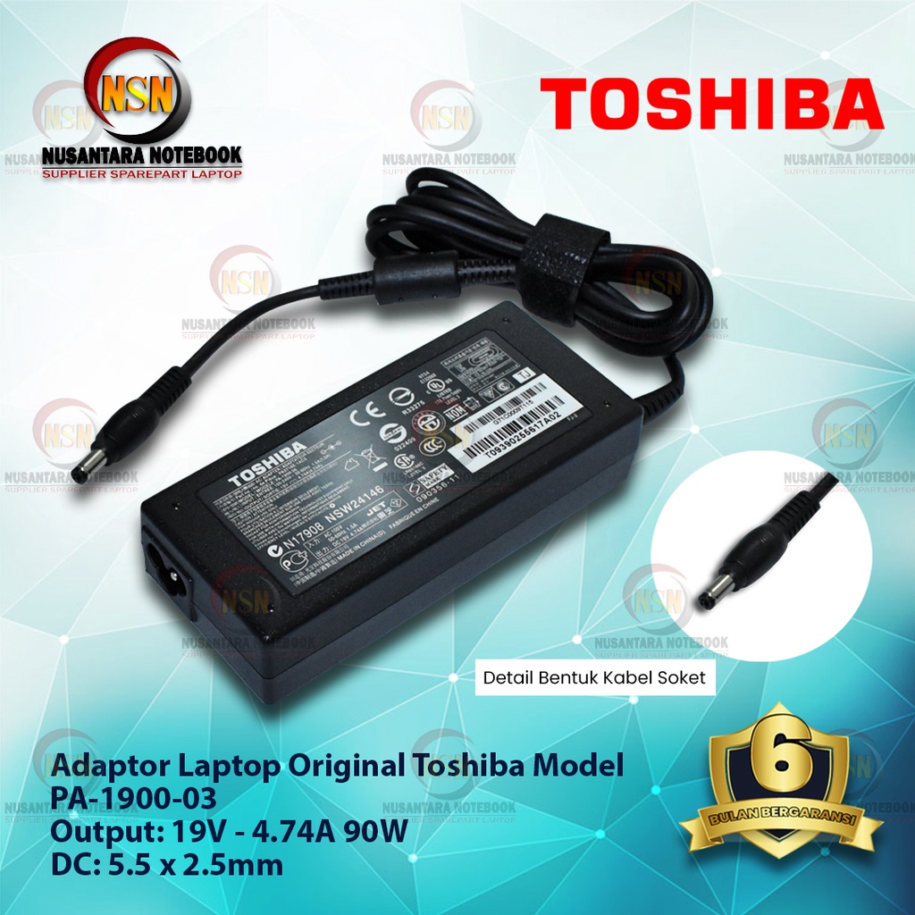 Adaptor Charger Original Toshiba 19V - 4.74A 90W DC 5.5*2.5 mm