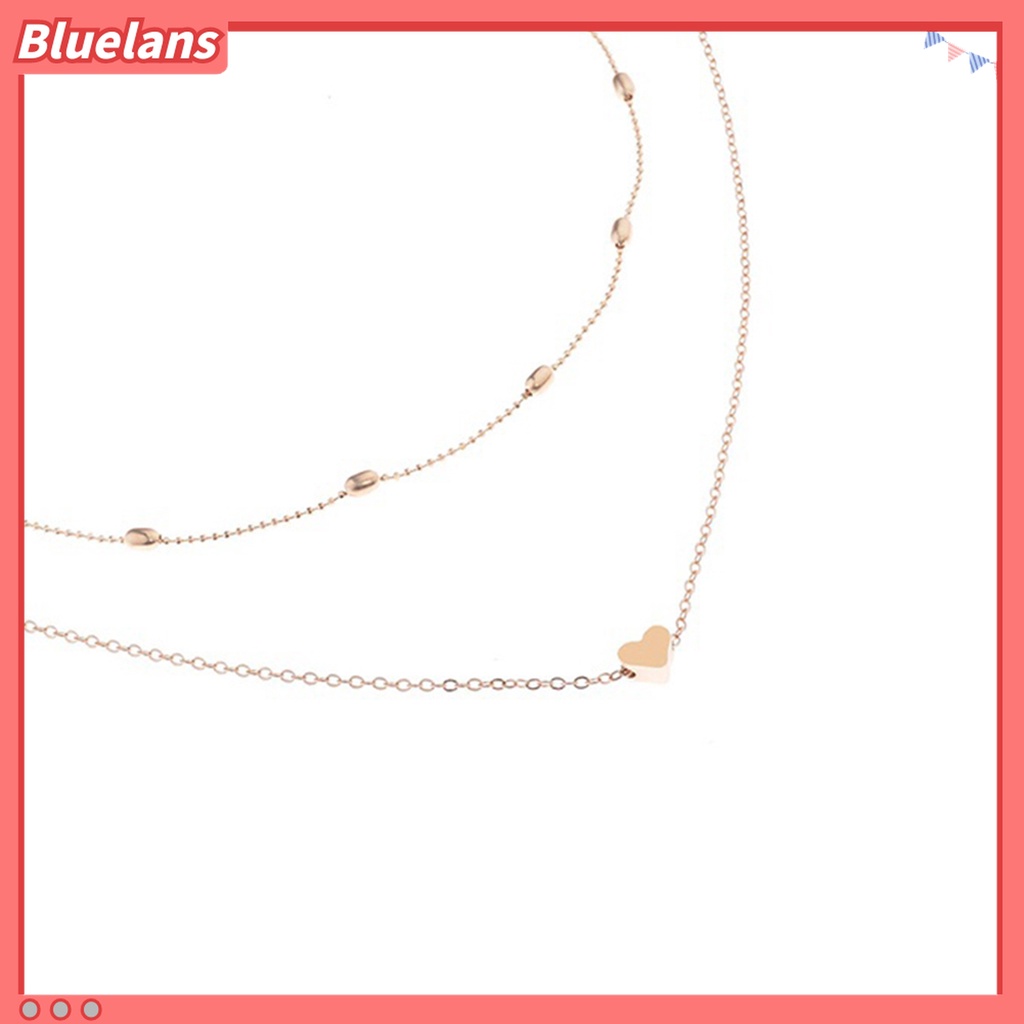 2pcs / Set Kalung Rantai Double Layer Bentuk Hati Bahan Alloy Untuk Kencan