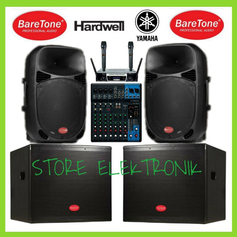 Paket Sound Proffesional Mixer Yamaha - Subwoofer Baretone 18 Inch Speaker 15 inch - Mic Wireless