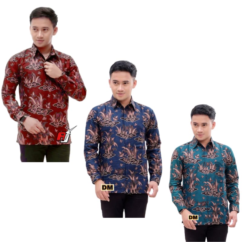 MURAH BATIK KEMEJA HEM PRIA MOTIF KEMBANG GEDE HITAM KEMEJA SERAGAM PEKALONGAN ALKHALIS ML XL XXL