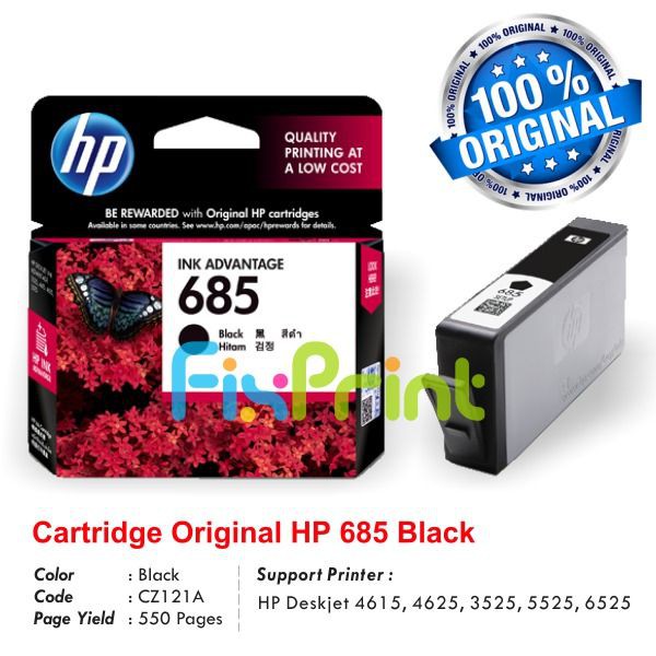 Cartridge HP 685 Black Original Ink Catridge CZ121AA Tinta Hitam Printer HP 4615 4625 3525 5525 6525