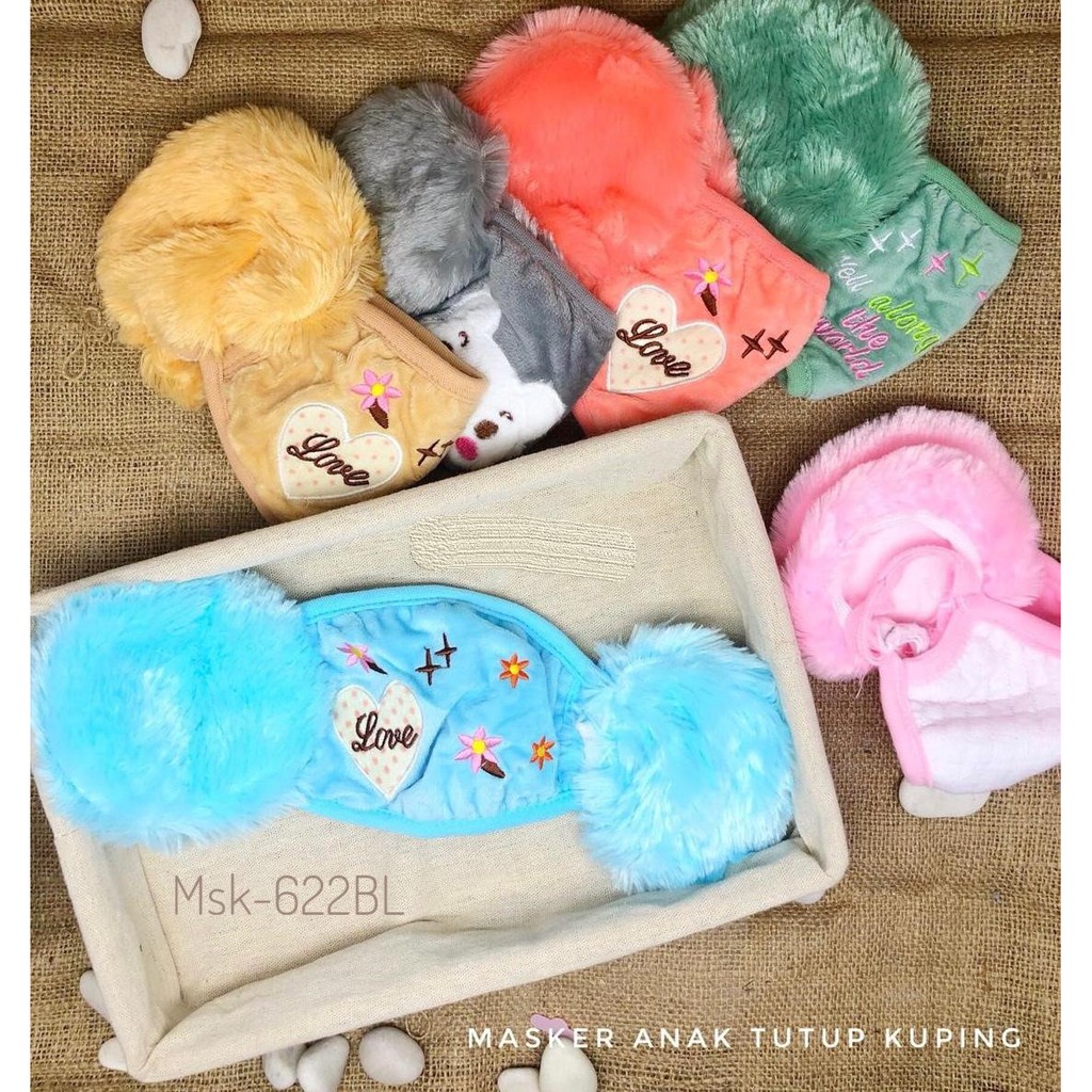 Masker mulut Telinga Anak motif kartun Earmuff Premium IMPORT TEBAL WASHABLE anti debu dan virus COD