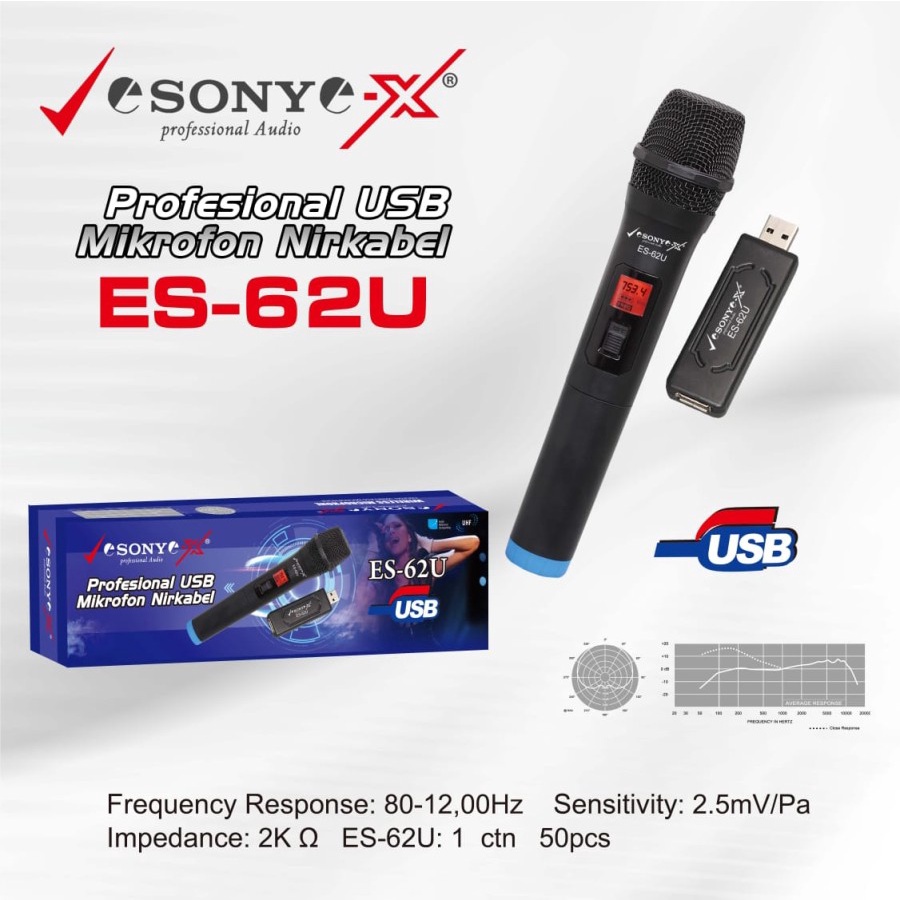 MIC WIRELESS USB VE SONY EX ES-62U MIKROFON WIRELESS SINGLE DENGAN USB-SUARA MANTAP