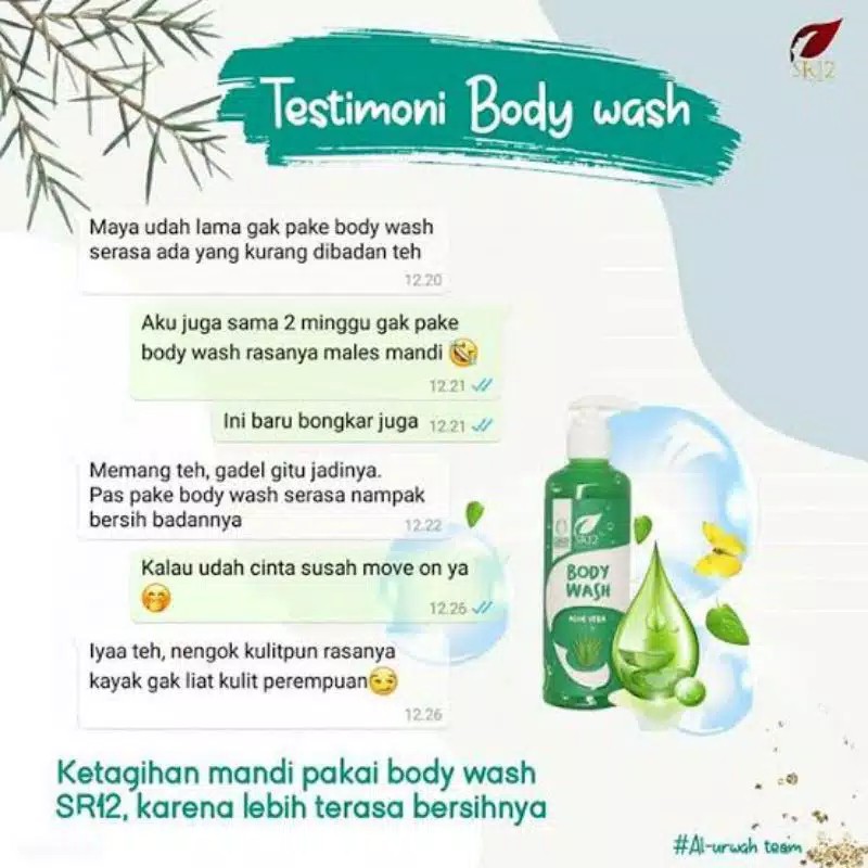 Body Wash SR12 Sabun Mandi Herbal BPOM Badan Wangi Bersih dan Segar Aroma Relaksasi Aloe Vera 250 ml