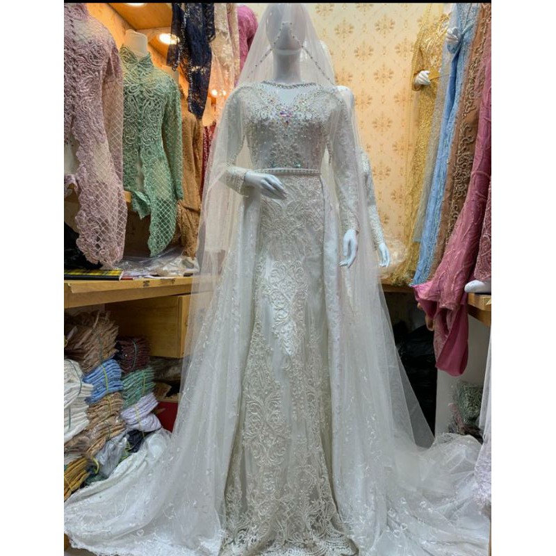 GAUN PENGANTIN SLIM  JUBAH//GAUN PENGANTIN BEREKOR FULL PAYET //GAUN