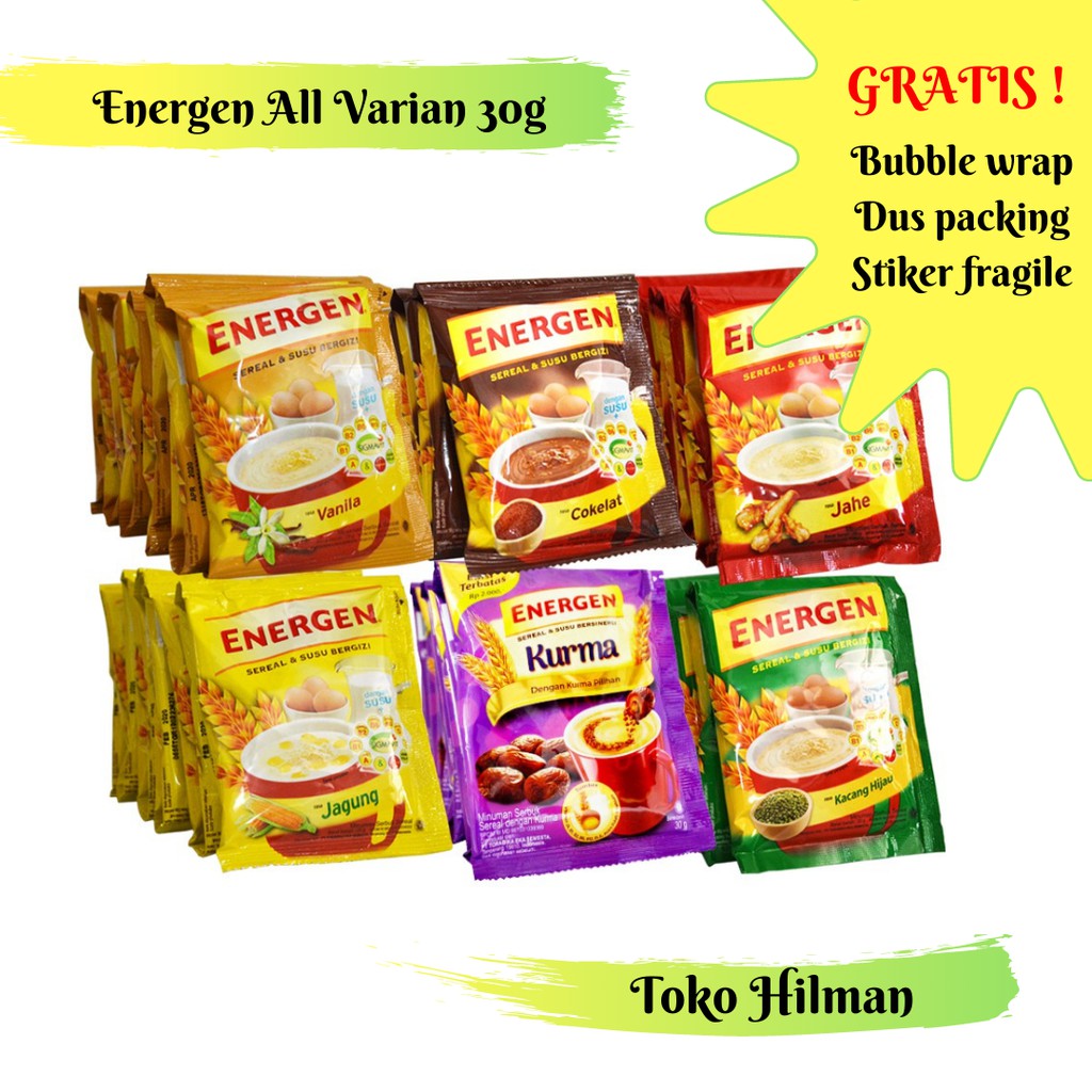 

Energen All Varian 29 g Coklat, Vanila, Kacang Hijau, Jahe Minuman Bubuk Sereal