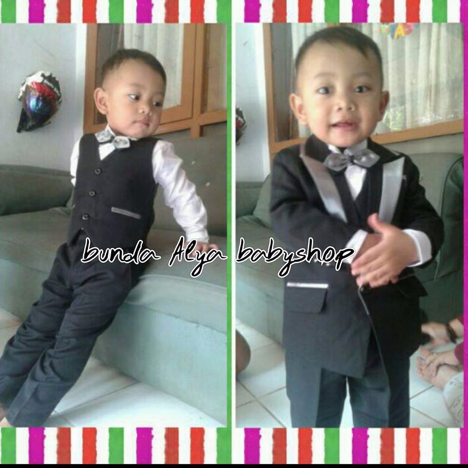 Setelan Jas Anak Laki Laki Usia 1 2 Tahun Premium HITAM 8in1- Jas Pesta Anak Cowok Tuxedo HItam Casual Untuk Pesta