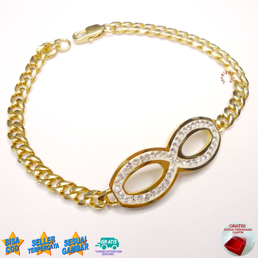 Lovelybutik - Gelang Tangan Vaness4 Titanium Anti Karat Gelang Tangan Wanita Rantai Titanium BONUS KOTAK PERHIASAN  Warna ( Gold ) ( Silver )