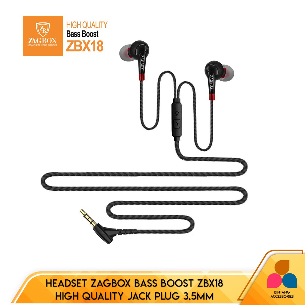 Handsfree Headset Zagbox ZBX18 Bass Boost Earphone Music Universal Headset With Jack 3.5mm