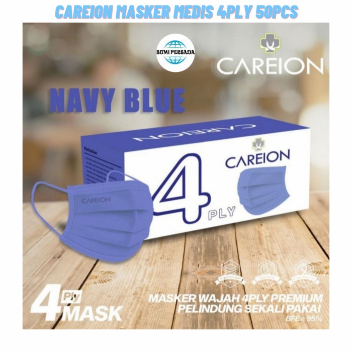 Masker 4ply Premium Surgical Medis Careion 4 ply Std Kemenkes 50 pcs - Surgical Navy