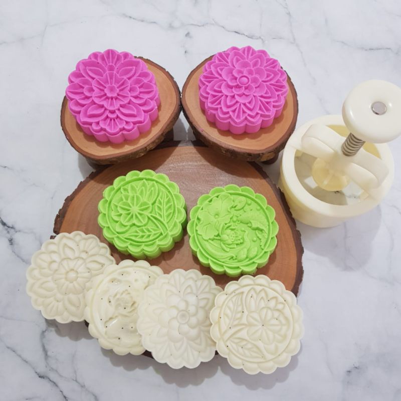 (4pc) cetakan kue bulan (180 gr) mooncake press mold BB-FISH FLOWER