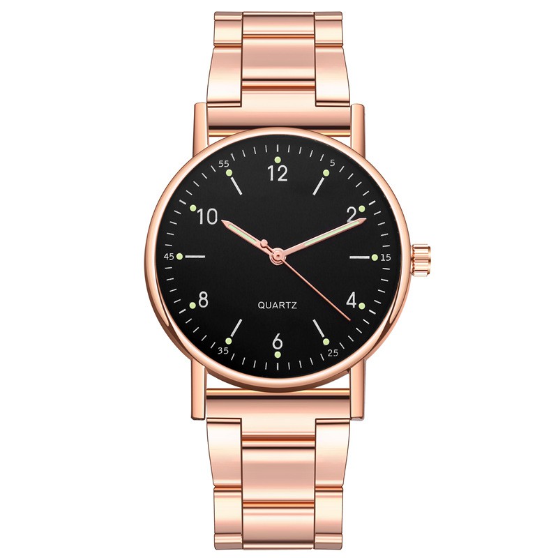 Jam Tangan Analog Strap Stainless Steel Casual Quartz Unisex Fashion Watch Analog Import-45-6 Rosegold Hitam