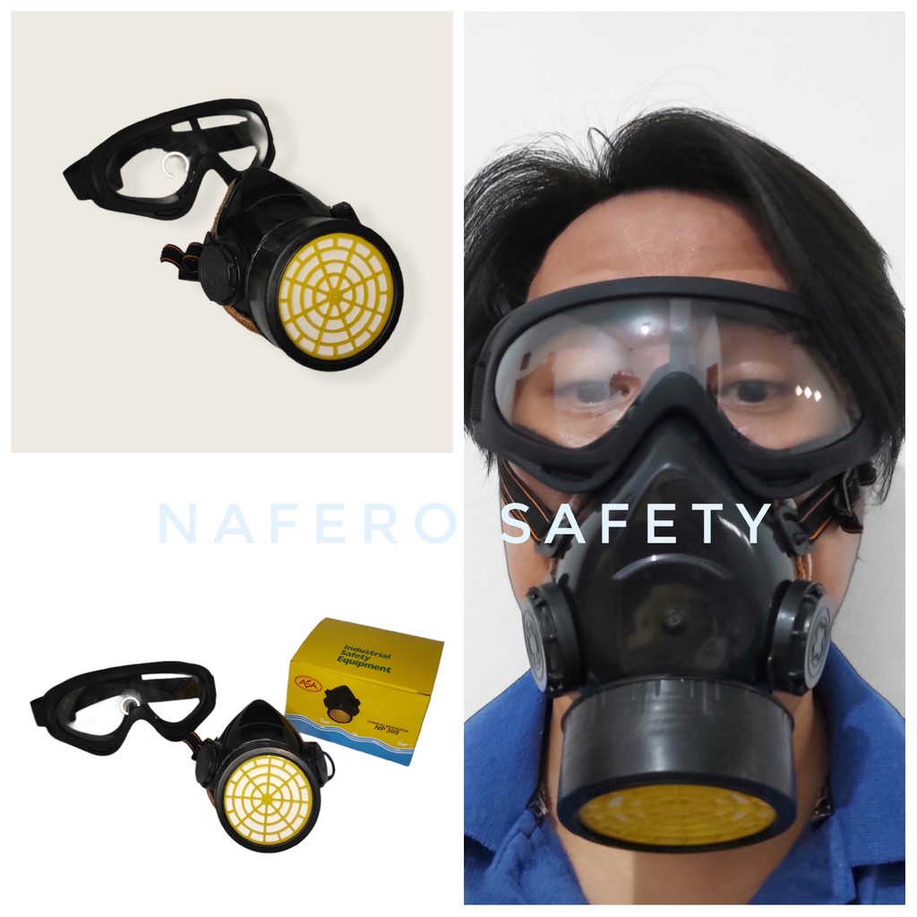 PAKET MASKER RESPIRATOR NP 305 DAN KACAMATA GOGGLE PENGGANTI FULL FACE