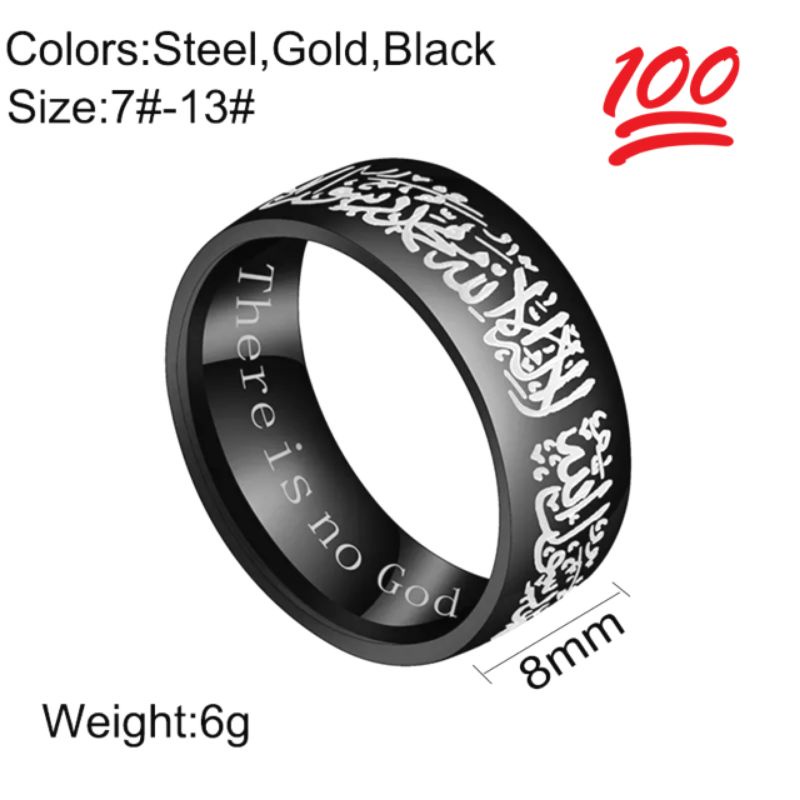 Cincin titanium hitam lafadz tauhid religius