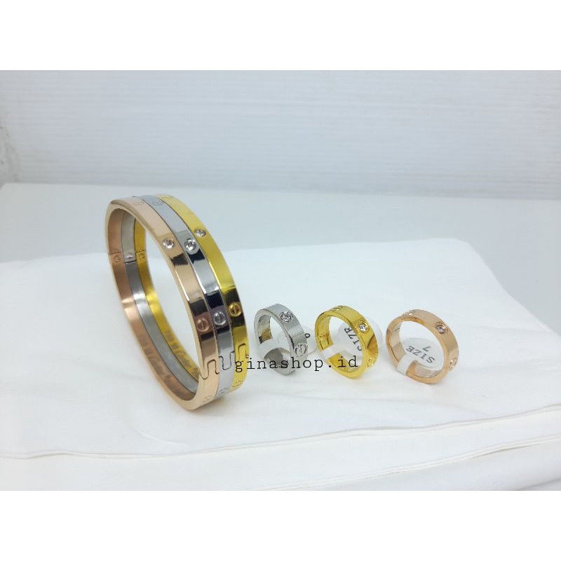 Gelang Titanium Wanita Anti karat Fashion Korea Permata Lapis Emas