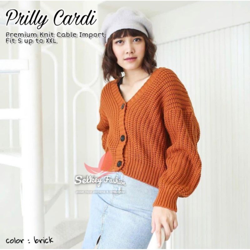 Prilly kardigan krop kancing rajut premium tebal 7get / Knit crop cardy premium 7Gauge