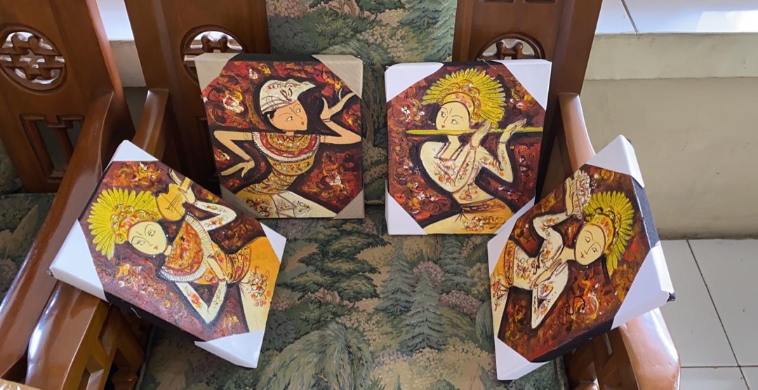 Lukisan Abstrak Legong Bali, Ukuran 10r (25,4 X 30,5 Cm), 100% Buatan Tangan