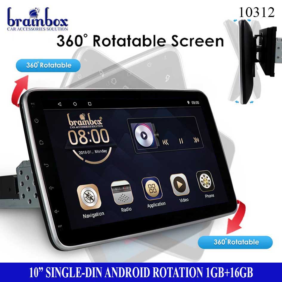 Brainbox Headunit Android Single Din 10 Inch 1GB + 16GB Rotation LCD TV Mobil Tape Mobil