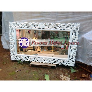 Bingkai Frame Pigura  Cermin Shabby  Ukir Waru 120 cm Kayu 