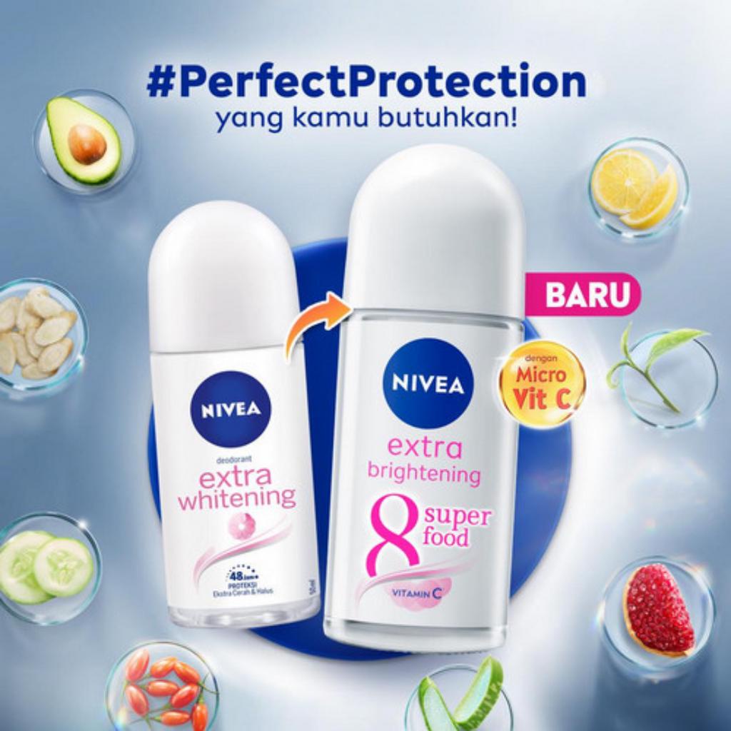 NIVEA Deodorant Sachet 9ml (Extra Brightening, Personal Care Hijab Fresh Whitening, Men Cool Kick) Travel Size Trial