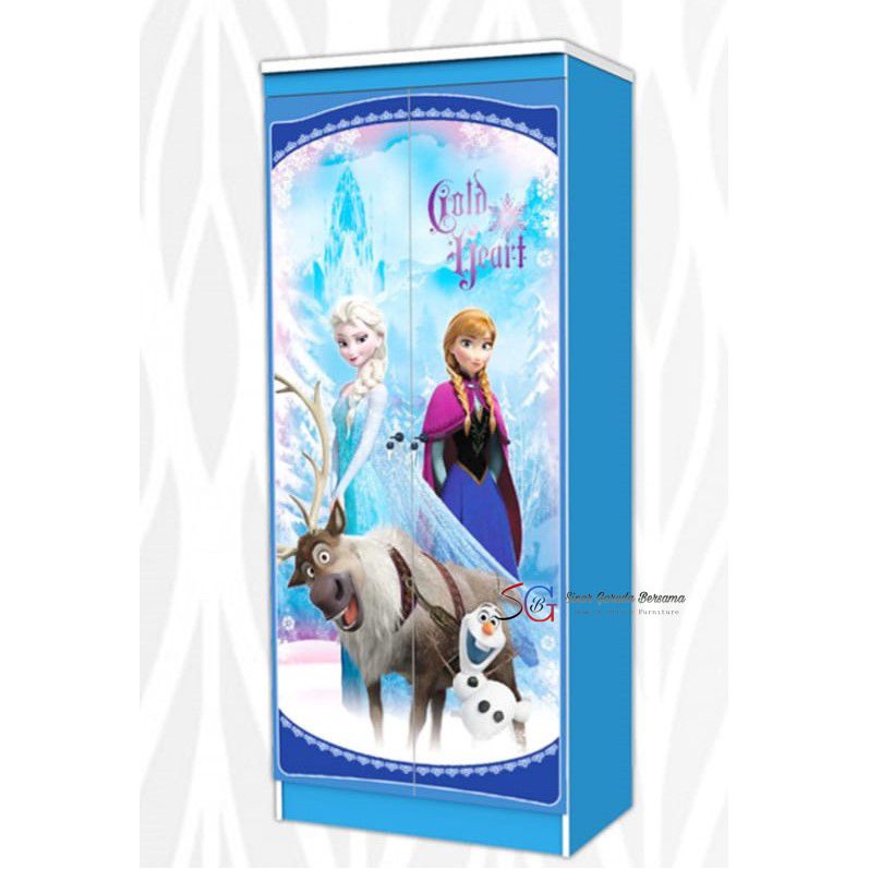 LEMARI PAKAIAN TINGGI ANAK 2 PINTU KARAKTER FROZEN / LEMARI BAJU ANAK GAMBAR FROZEN