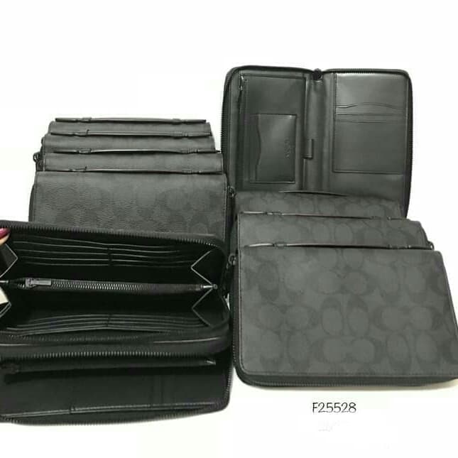 dompet pria Coach original - clutch double zip sign black