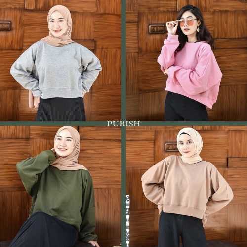 Sweater Wanita Oversize Crop Basic Tebal