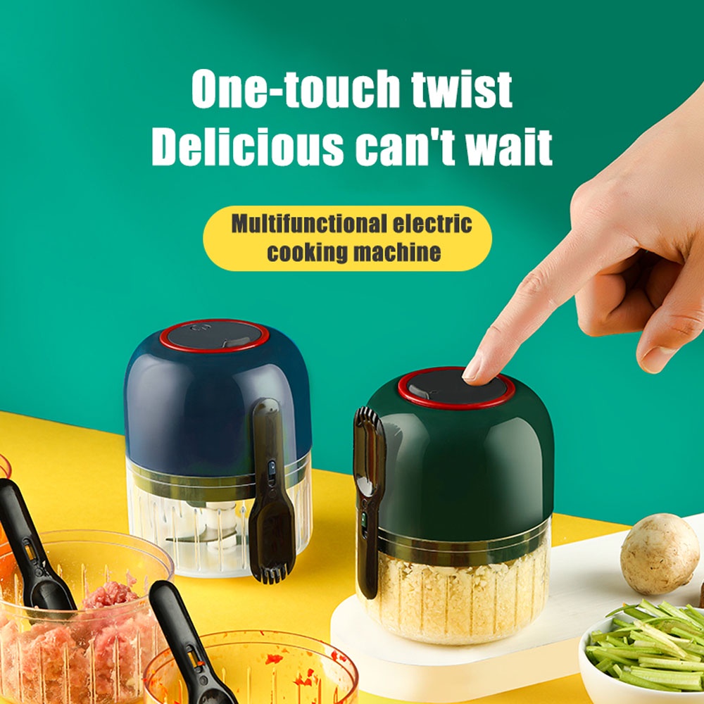 Mini Blender USB CHARGE Versi 3 - Mini Chopper Blender Otomatis Bumbu 3 Mata Pisau Dapur Meat Grinder Machine  Free Sendok