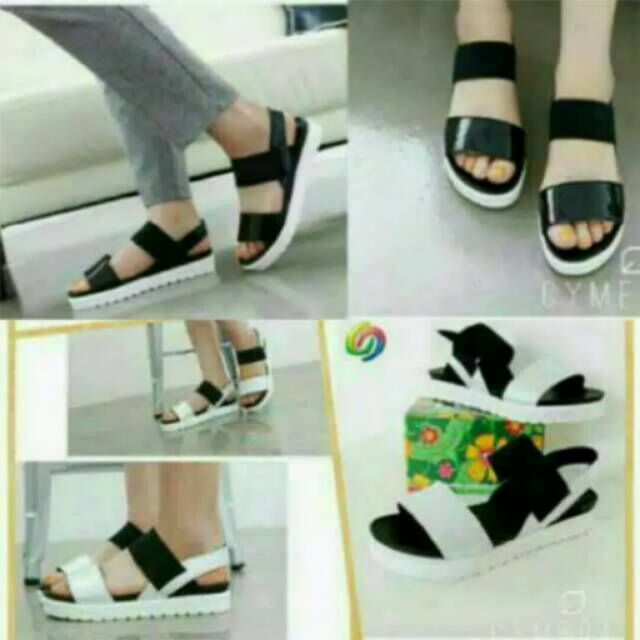 Sepatu sendal kokop Docmart tali karet kombinasi