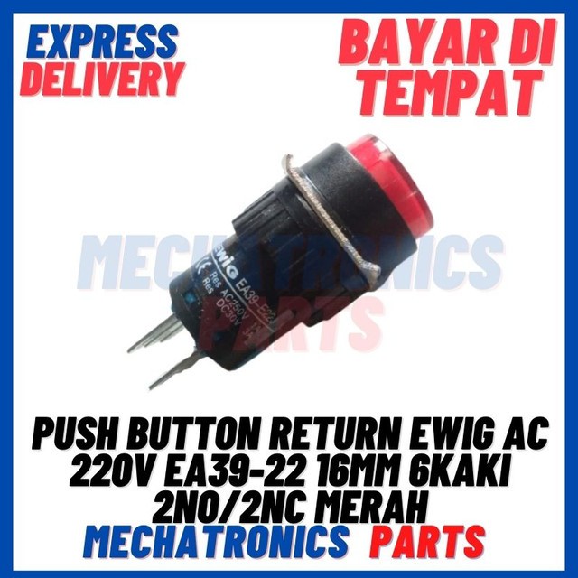 [SWI-9068] PUSH BUTTON RETURN EWIG AC 220V EA39-22 16MM 6KAKI 2NO/2NC MERAH