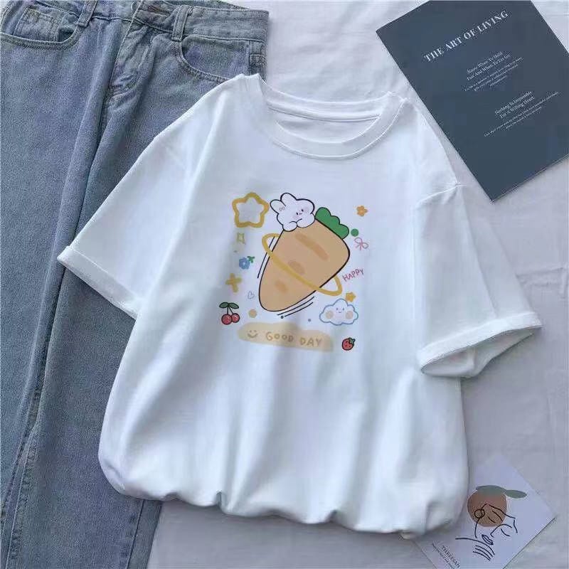 MYSTIQUE.ID-BAJU KAOS CARROT  HAPPPY GOOD DAY T-SHIRT LUCU DAN AESTHETIC