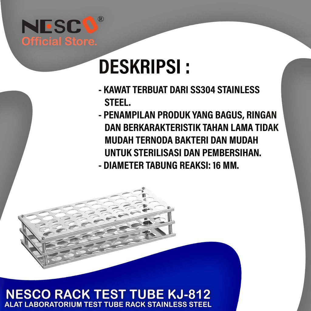 Nesco, Rack For Test Tube Stainless (d=16-18mm), 40-50 wells, - FM, BEST SELLER