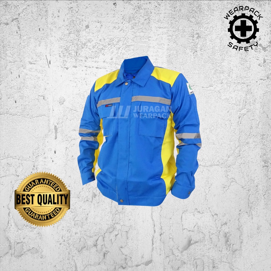 Wearpack Atasan / Kemeja Safety Lengan Panjang Warna Biru Benhur Kombinasi Kuning