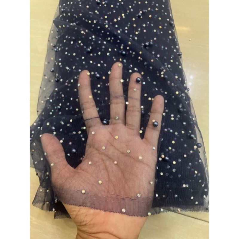 Bahan tile mutiara sworosky/tule payet/kain tile mutiara
