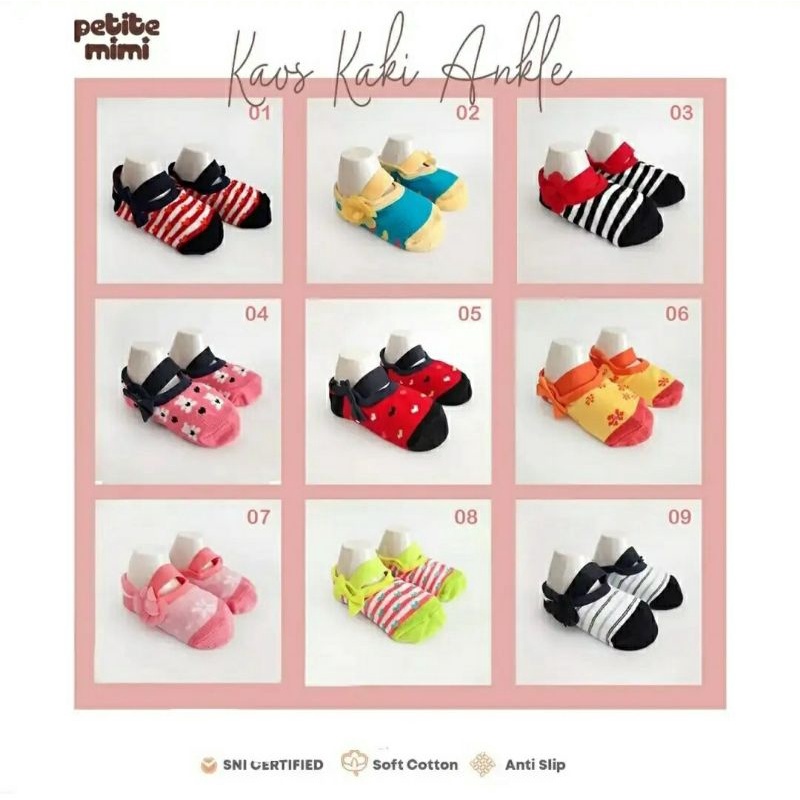 PETITE MIMI Ankle Socks Kaos Kaki  Bayi Anti Slip Prewalker