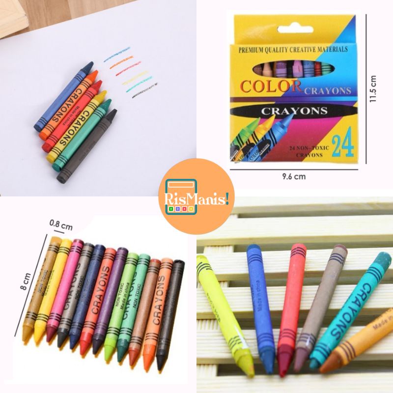 24 COLORS CRAYON NON-TOXIC - 1 Set Krayon 24 Warna Warni Lengkap Pensil Anak Menggambar Mewarnai