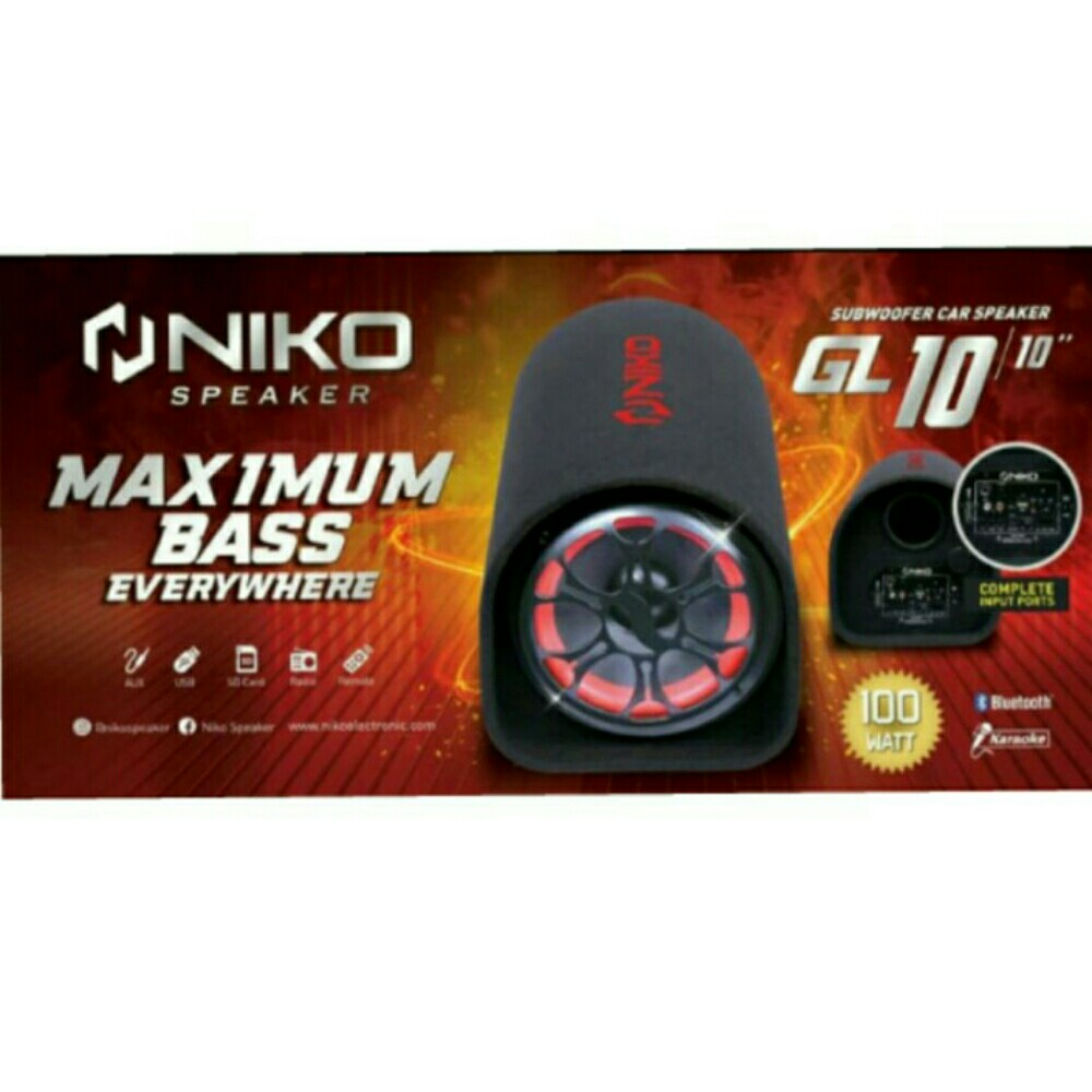 PAKET NIKO GL10 - Speaker Tabung 10 inch -Subwoofer Car  Bluettooh AC/DC FREE MIC KARAOKE