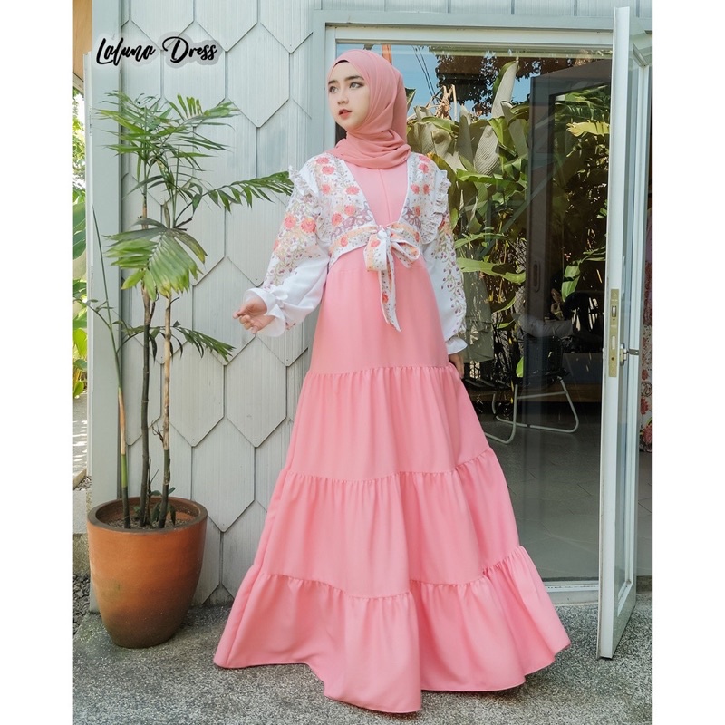 Gamis Printing laluna, fashion Gamis laluna, dress muslim, Gamis terbaru